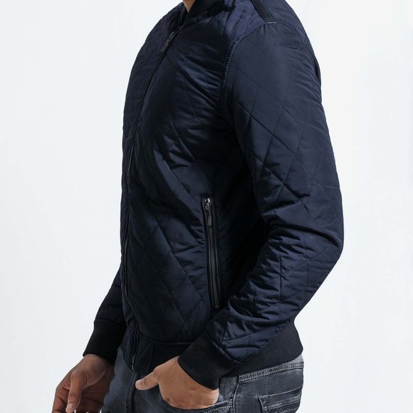 OLGYN Men's Quilted Navy Blue Bomber Jacket - Picture 3 of 4